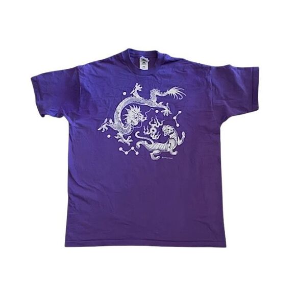 Fruit of the Loom Heavy Cotton Dragon Print Graphic T-Shirt in Purple - Size XXL - Picture 1 of 4